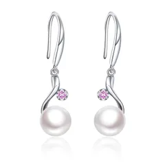 【新品】 YUIITU ピアス レディース 人気 パール 揺れる フック 金属アレルギー対応 ピアス シルバー925 真珠 8mm 貝パール 冠婚葬祭 結婚式 記念日 女性 プレゼント (w-pink) 0