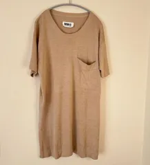 MM6 Maison Martin Margiela メゾンマルタンマルジェラ  エムエムシックス　ビッグポケット シルク ニット ベージュ オーバーサイズ 半袖 ハイゲージニット ワンピース チュニック ベージュ　春夏　ユニセックス　クルーネック　中古　古着のサムネイル