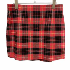 古着 ザラ ZARA ミニスカート チェック 裏地無し 後ろファスナー 微起毛 台形 ボトムス ベルトループ無し L レッド 赤×黄×黒 レディース