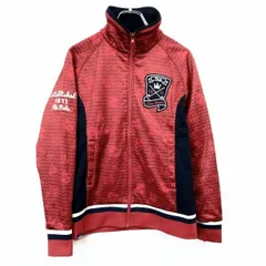 古着 フィラゴルフ FILA GOLF ツルっとした生地感 ジップアップ ブルゾン ジャケット 裏起毛 長袖 ポリ100% M ネイビー×レッド 赤 レディース