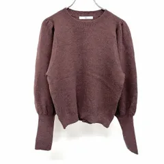 古着 SLY スライ 2 レディース ニット セーター 毛足長め パフスリーブ ストレッチ 無地 丸首 長袖 レーヨン×ポリ×ナイロン ダークブラウン系