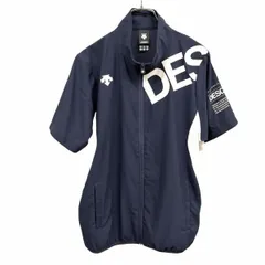 【中古】[印象A] DESCENTE デサント シャツジャケット メンズ XS SS ネイビー 紺×白 ポリ100% 薄手 ジップアップ 半袖 ハイネック ロゴプリント 裾ゴムのサムネイル