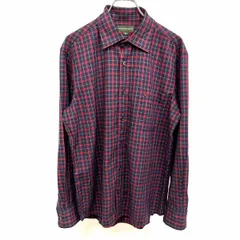 古着 ザ・スコッチハウス THE SCOTCH HOUSE シャツ 長袖 チェック 微起毛 ポケット ロゴ刺繍 綿×レーヨン×アクリル M 赤×紺×ベージュ メンズ