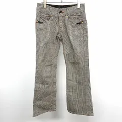 古着 エボワット ET BOITE フレアパンツ グレンチェック 日本製 綿100% コットン S (60) マルチカラー 黒×白系×ベージュ×赤茶系 レディース