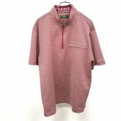 【中古】[印象AB] PARIS SPORT パリス スポーツ ポロシャツ メンズ LL XL 赤 レッド×ホワイト 不明 ジップポケット ハイネックポロ 半袖 ボーダー ハーフジップ 鹿の子 ロゴ刺繍のサムネイル