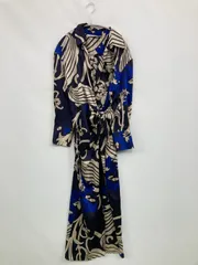 ZARA ザラ シャツワンピース M ブルー リボン その他総柄 長袖 ロング・マキシ丈