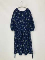 ROPE PICNIC ロペピクニック ワンピース 38 ネイビー 花柄・ボタニカル柄 リボン 半端袖 ミモレ・半端丈 フレア