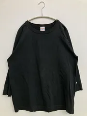 Champion チャンピオン Tシャツ/カットソー LARGE ブラック 無地 ワンポイント ブランドロゴ ミドル丈 半端袖 クルーネック(丸首)