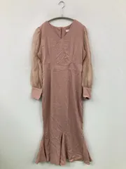 eeyou ワンピース M ピンク サテン 無地 リボン 長袖 ロング・マキシ丈 フレア