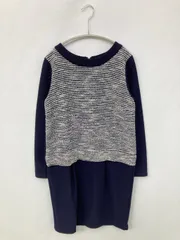 a.v.v アーヴェヴェ ワンピース S ネイビー コットン ナイロン ツイード 無地 長袖 ショート・ミニ丈 タイト