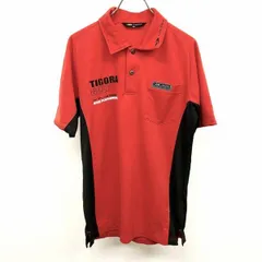 【中古】[印象AB] TIGORA ティゴラ ポロシャツ メンズ M レッド系×ブラック系 赤系 ポリ100% フリーダムスリーブ ゴルフ 脇からサイドがメッシュ系の生地 ロゴ 半袖 胸ポケットのサムネイル