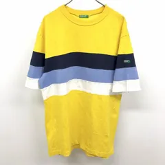 【中古】[印象AB] UNITED COLORS OF BENETTON ベネトン Tシャツ / カットソー メンズ M ヘザーカラー 黄色×紺×白 綿100% ボーダー 切り返し生地 半袖のサムネイル