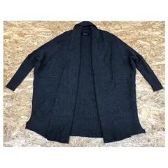 古着 ZARA KNIT ザラ Mサイズ レディース ニット ガウン 薄手 リブボーダー ラグラン 長袖 ダークグレー