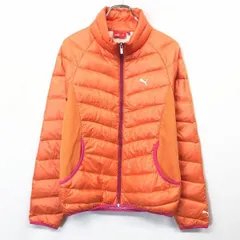 【中古】[印象AB] PUMA プーマ レディース M オレンジ ダウン95%＋フェザー5% 薄手 ライト ダウンジャケット ブルゾン ジップアップ ロゴ刺繍 ラグラン 長袖のサムネイル