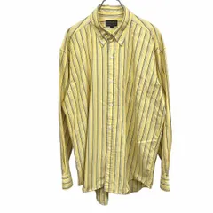 古着 チャップス ラルフローレン CHAPS RALPH LAUREN シャツ ストライプ ボタンダウン 長袖 綿100% L イエロー 黄×紺×赤茶系×白 メンズ