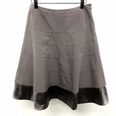 【中古】[印象AB] BODY DRESSING Deluxe ボディドレッシング フレアスカート レディース 38 グレー系 綿×ポリ サイドファスナー Aライン 裾にリベット 裏地付き ひざ丈のサムネイル