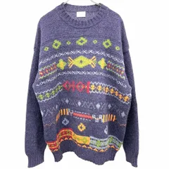 【中古】[印象AB] UNITED COLORS OF BENETTON ベネトン ニット / シェットランドセーター メンズ メランジネイビー 紺×緑×オレンジ×赤 PURE SHETLAND 長袖 古着のサムネイル