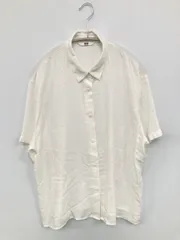 UNIQLO ユニクロ シャツ/ブラウス L ホワイト 無地 ミドル丈 半袖 レギュラーカラー
