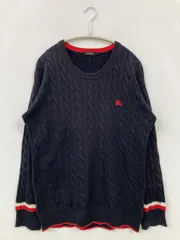 BURBERRY BLACK LABEL バーバリーブラックレーベル ニット/セーター 2 ネイビー コットン 無地 ワンポイント ブランドロゴ ライン柄 ミドル丈 長袖 クルーネック(丸首)