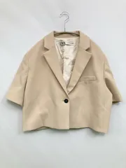 ZARA ザラ テーラードジャケット L ベージュ 無地 ショート丈 フードなし シングル