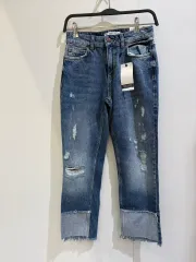 ZARA ハイウエストダメージ クロップドデニムパンツ 22(XS) 新品