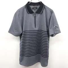 【中古】[印象A] GREG NORMAN グレッグノーマン ポロシャツ / カットソー メンズ M ヘザーネイビー ポリ100% 袖にワッペン ゴルフ ハーフジップ ボーダー サメの刺繍 半袖のサムネイル