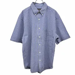 【中古】[印象AB] Eddie Bauer エディーバウアー クレープシャツ メンズ S ネイビー 紺×白 綿100% チェック ボタンダウン 胸ポケット 半袖 大きいサイズ感のサムネイル