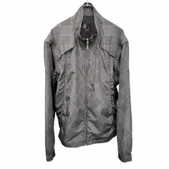 古着 PGA TOUR ゴルフ 薄手 ジャケット チェック 背中の両肩から裾にかけてスリット状にメッシュ 長袖 ポリ100% LL XL グレー メンズ