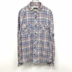 【中古】[印象AB] ZARA YOUTH ザラ ユース シャツ メンズ XL 青×赤系×黒×白 綿100% 裾の紐は身頃のサイドの内側に入っているので引っ張るとサイドがギャザー状になるデザイン サイドに紐 チェック 長袖 袖ロールアップ 両胸ポケットのサムネイル