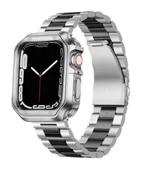 【数量限定】コンパチブル Apple Watch バンド 46mm 45mm 44mm 42mm 41mm 40mm 38mm コンパチブル アップルウォッチバンド ステンレス シルバー ブラック ポリッシュTPUケース コンパチブルiWatch ベルト Se