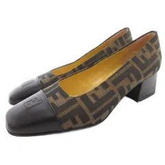 フェンディ FENDI パンプス ズッカ柄 キャンバス FFロゴ 36.5 ダークブラウン 黄 イエロー /YJ ■GY62