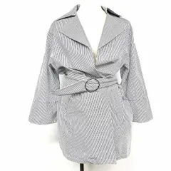 【中古】[印象AB] Mila Owen ミラオーウェン ベルテッドガウンシャツコート レディース M (1) ホワイト 黒×白 綿100% コットン 長袖 裏地無し ストライプのサムネイル
