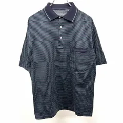 【中古】[印象AB] LANVIN ランバン ポロシャツ メンズ S ネイビー×グリーン×ブルー 紺 綿100% Tシャツ生地 ボーダー 胸ポケットにロゴ刺繍 半袖のサムネイル