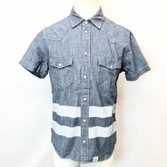 【中古】[印象AB] AZUL by moussy アズールバイマウジー シャツ メンズ S ブルー系 青系 綿100% ボーダー ウエスタン ドットボタン 半袖 両胸ポケットのサムネイル