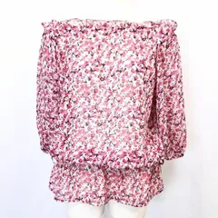 【新品】[印象N] THE SHOP TK ザ・ショップ ティーケー プルオーバーシフォンチュニック / トップス / シャツ レディース F ピンク ポリ100% 花柄 7分袖のサムネイル