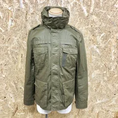 【中古】[印象BC] H＆M エイチアンドエム メンズ 34R ミリタリーグリーン フィールドジャケット ジップ×ドットボタン留め 隠しフード 裏地付き 長袖のサムネイル