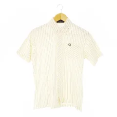 フレッドペリー FRED PERRY ボタンダウンシャツ 半袖 ニット ロゴ刺繍 ストライプ L ベージュ /CK37のサムネイル