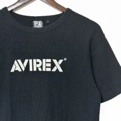 アヴィレックス 前後ろプリント ワッフル 半袖Tシャツ ブラック