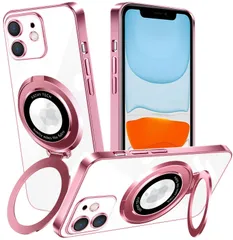 【人気商品】iPhone 11 用 ケース クリア リング アイフォン11 カバー 縦横両対応 多機能一体スタンド 透明 TPU 耐衝撃 薄型 軽量 レンズ保護 iphone11 スマホケース（ローズゴールド）