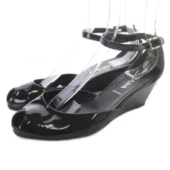 プラダ PRADA エナメル ウェッジソール サンダル ストラップ 38 茶色