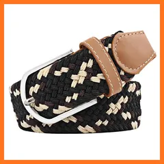 【新品】 [ROKUA] ベルト メンズ レディース 編み込み ストレッチ 伸縮 メッシュベルト 穴なし フリーサイズ 23色展開 おしゃれ カジュアル ゴルフ アウトドア 軽量 日本国内 (A-08黒＋ブラウン＋ベージュ)