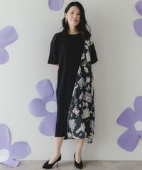 新品未使用タグ付き resil×足利 ゴブラン織りワンピース 黒 花柄