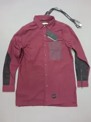 新品 L コヌス ワイン バイカラー デザイン シャツ