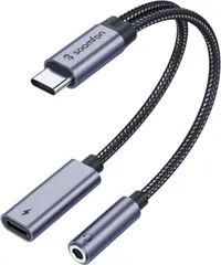 【新着商品】タイプc イヤホンジャック変換器 - SOOMFON 2-IN-1 USB C イヤホンジャック 60W PD急速充電 Type-C イヤホン 3.5mm オーディオアダプタ 音楽/通話 音量調節可能 MacBook iPad Pro Google