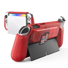 【在庫処分】KIWIHOME Switch OLED用 ケース スイッチ OLED用 カバー 有機EL用 ケース ドキング可能 TPU グリップ ゲームカード付き クリア 保護ケース PC材質 人間工学 全面保護 耐衝撃 着脱簡単 特許取得設計 Switch用