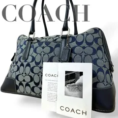 ☆★COACH コーチ★トートバッグ　ボストンバッグ　肩掛け　チャーム　シグネチャー　A4サイズ収納可能　レディース　総柄　ネイビー　キャンバス　レザー　ロゴ★♯2352
