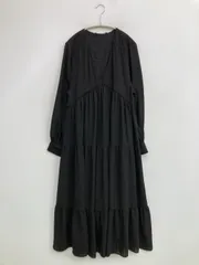 ZARA ザラ ワンピース USA XS ブラック コットン 無地 レース 長袖 ロング・マキシ丈 ティアード