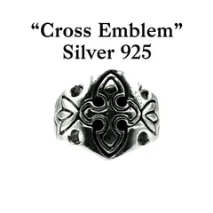 【荘厳な意匠】クロス 十字架 Silver 925 刻印 Design Ring シルバー ヴィンテージ デザイン リング 17号 メンズ ワイド ストリート ゴシック パンク ロック 大ぶり