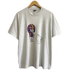 USA製 FRUIT OF THE LOOM フルーツオブザルーム ミネソタ バイキングス ジョーク キャラクター 両面プリント シングルステッチ 半袖Tシャツ ライトグレー XLサイズ No.P333