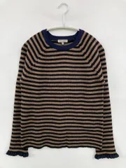 niko and ... ニコアンド ニット/セーター M ブラウン ナイロン ボーダー柄 長袖 クルーネック(丸首)